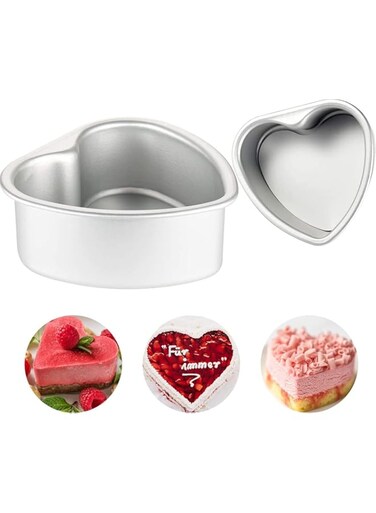 Khazna Aluminum Heart Shaped Cake Set, Heart Shaped Cake Pans for Home Baking, 4 Inch and 6 Inch Set of 2, Aluminum Cake Pans with a Removable Bottom, DIY Baking Mold Tool