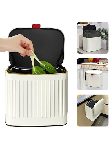 4L Kitchen Trash Can with Lid, 2 in 1 Hanging Small Garbage Smudge Resistant Rectangular Trash Can Bin Countertop, Wall-Mounted Under Sink Indoor Trash Bin for Kitchen, Bathroom, Cabinet