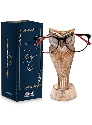 KSJONE Gift Packaged Unique Owl Spectacle Holder Wooden Eye glasses Stand Handmade Gift for Women and Men Home Office Gift for Teacher Him Her Mom Dad Desk Organizer for All Ages