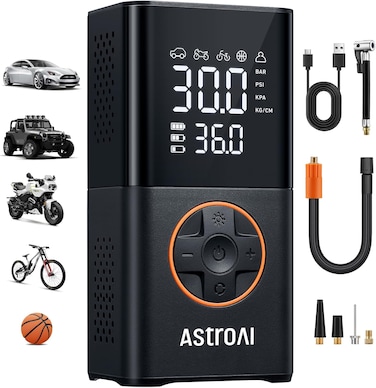 AstroAI L7 Air Compressor Tire Inflator Portable Cordless Bike Pump with Digital Dual Values Display, 150 PSI Car Tires Pump with LED Lights Air Pump for Cars, Motorcycles, Bikes, Balls
