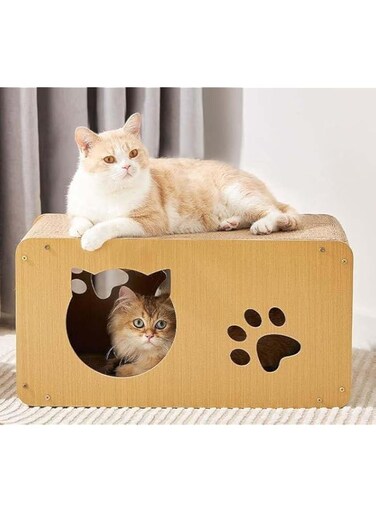 CENXI Cat Scratcher House, Large Cardboard Cat House, Cat Scratchers for Indoor Cats to Play, Rest and Hide, Carry Weight 20lbs, Scratch Resistant, Easy to Assemble