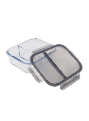 2-Compartment Rectangular Food Container Clear/Green 1.5Liters