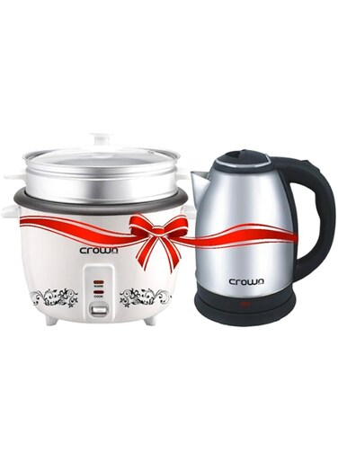 Crownline Bundle: RC-168 Rice Cooker 0.6L + KT-157 Cordless Kettle 1.7L"Min 1 year manufacturer warranty