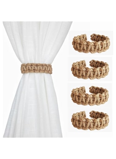 Braided Curtain Tiebacks for Drapes, Rustic Curtain holdbacks Set of 4, Handmade Curtain Ties for Sheer/Light Weight Drapes