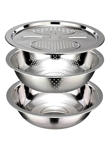 Wisting Drain Basket, 3 In 1 Vegetable Cutter Drain Basket Salad Maker Bowl Stainless Steel Kitchen Multifunction Grater Slicer Bowl Vegetable Chopper Colander