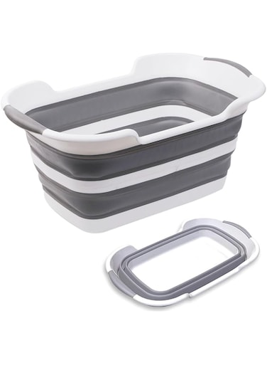 DAYONG Collapsible Pet Bathtub, MultiFunctional Portable Tub for Baby, Foldable Washing Tub Laundry Basket for Indoor Outdoor, Storage Container for Clothes Shoes Toys Sundries. (grayish white)