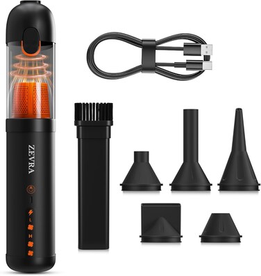 Zevra Portable Car Vacuum Cleaner 20000Pa &ndash; Rechargeable Cordless Handheld Vacuum &amp; Air Duster, 6-in-1 High Suction Cleaner with 5 Nozzles for Car, Home &amp; Office