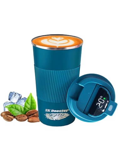 SK Booster 510 ml Travel Coffee Mug Stainless Steel Vacuum Insulated Cup with smart LED temperature display,Reusable Coffee Cup suitable for indoor and outdoor works for hot &amp; cold drinks (Blue)