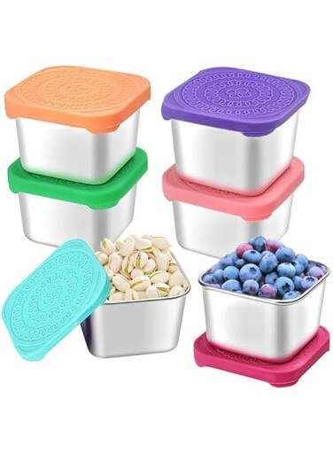 Pack Stainless Steel Kids Containers Easy Open Leakproof Metal Snack Containers with Silicone Lids, Stackable Lunch Box