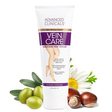Advanced Clinicals Varicose Veins Cream For Legs, Spider Vein &amp; Varicose Vein Cream, Collagen Cream, Vitamin K Cream, Arnica Cream, Strengthens Capillaries &amp; Improves Circulation, 8 Fl Oz