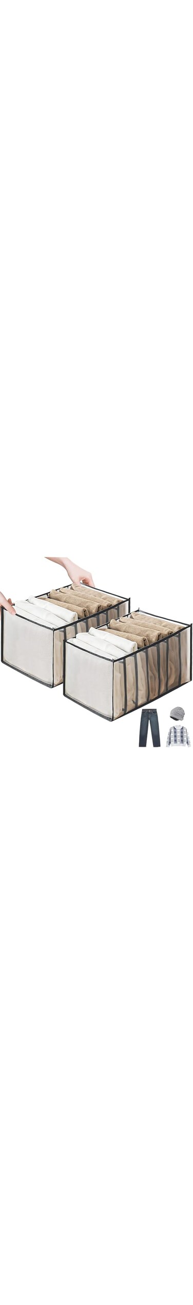 7 Grids Wardrobe Clothes Organizer,Jeans Compartment Storage Box Foldable Closet Drawer Organizer Mesh Separation Box for Clothing Underwear, Socks, Scarves, Leggings, Skirts, T-shirts, Jeans (Black)