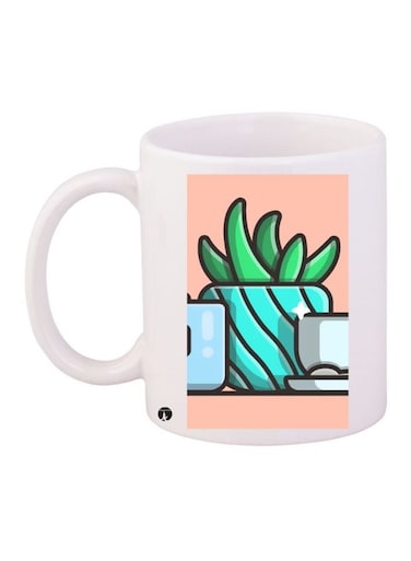 Cool Plant Printed Coffee Mug White/Green/Pink