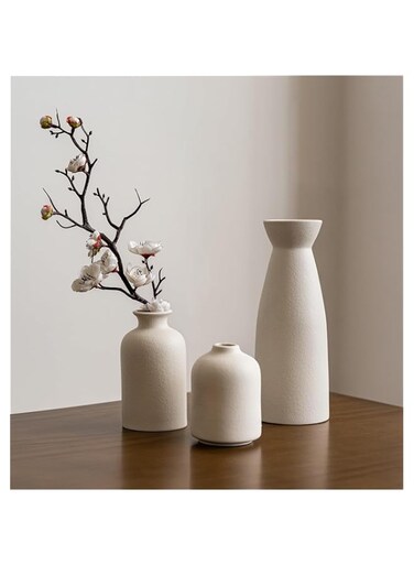 EETU Home Decor Beige Ceramic vase Set-3 Small Flower vases for Decor,Modern Boho Home Decor, Vases for Decor,Pampas Grass Vase,Dried Flowers Vases,Living Room,Table Shelf, Centerpieces Decoration