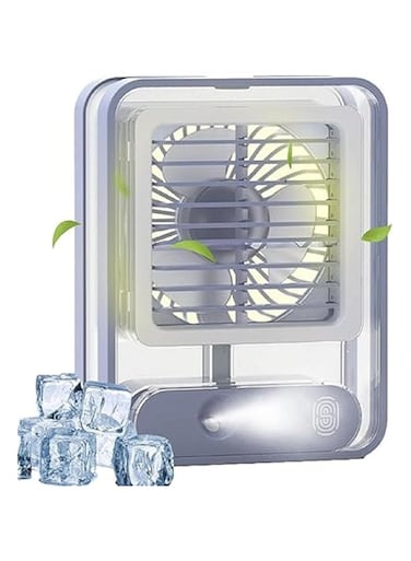 Portable Air Conditioner Fan Usb Air Humidifier Cooler Fan with Spray Function, Rechargeable with 3 Speeds and light, Cordless Personal Air Cooler with Handle for Home, Office And Room. (Purple)