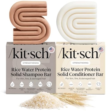 Kitsch Rice Bar Shampoo And Conditioner Bar For Hair Growth Rice Shampoo Bar &amp; Conditioner Bar For Strengthening, Cleansing &amp; Moisturising Vegan Rice Water Shampoo Bar &amp; Conditioner Soap, 2Pc Set