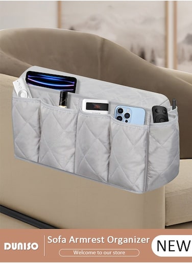 Armchair Caddy,Non-slip Waterproof Sofa Armrest Organizer with 14 Pockets Storage, Multifunctional Recliner Caddy Couch Chair Armrest Storage for TV Remote Control Smart Phone Magazine