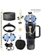 Stanley Cup Accessories for 40oz and 30oz Tumbler including Silicone Cute Bow Straw Topper Cover,Silicone Stanley Cup Boot,Leather Water Bottle Handle Strap, Charms,Black.