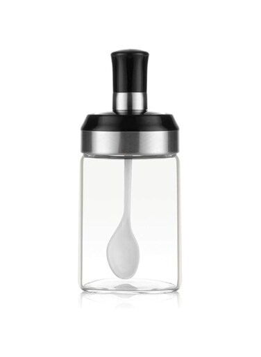 NALACAL Sauce Jar Sugar Container Glass Jar Combination Spoon with Lid Canisters Storing Seasoning Spices Salt Sugar for Kitchen Counter Food Storage with Decorative Sticker 9.7oz / 280ml