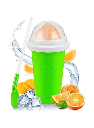 KGKTU Slushy Maker Cup, TIK TOK Magic Quick Frozen Smoothies Cup, Portable Double Layer Slushy Maker Cup, Slushie Machine with Straw and Spoon, Ice Cream Maker for Kids and Family(Green)