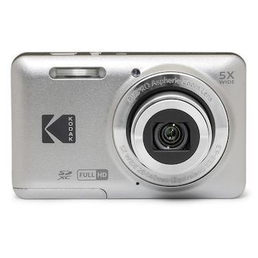 Kodak PIXPRO FZ55 Digital Camera, 2.7" LCD, 16.35 MP Sensor, 5x Optical Zoom, 1080p Full HD Video, 28mm Wide Angle Lens, Face, Smile, Digital Image Stabilization, Silver