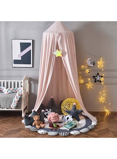 Bedspread, Round Dome Mosquito Net, Soft And Smooth Play Tent, Girl's Room Decoration, Princess Castle, Fantasy Bedding, Reading Corner Cover, Light Blocking And Windproof 65x270x400cm(Pink)