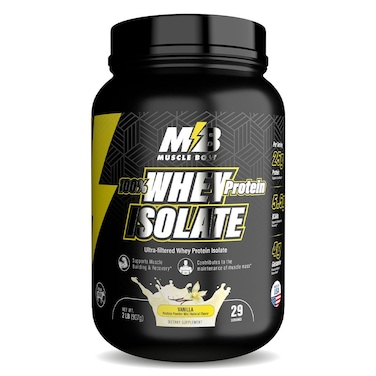 Muscle Bolt 100% Whey Protein Isolate Protein Powder Mix With BCAAs &amp; Glutamine, Vanilla Flavor 2lb