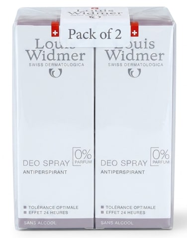 Louis Widmer Deodorant Spray Antiperspirant 0% Parfum (Pack of 2) &ndash; 24h Protection, Alcohol-Free Sensitive Skin Deo Spray Bundle