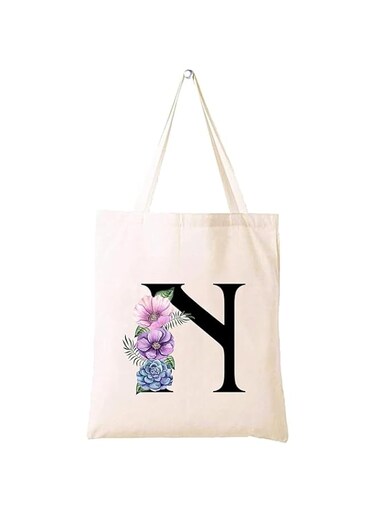 Sulfar Eco-Friendly Canvas Cotton Tote Bag with Floral Design on Initial Letters Printed Bridesmaids Bags for Women- Reusable Shopping Bag, Party Gift Idea and Cotton Gift Bag