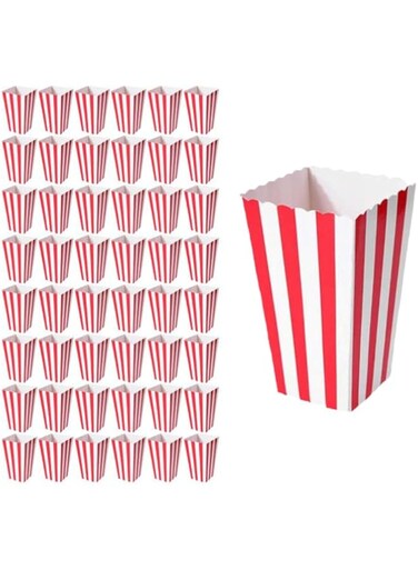 GMQG set of 48 pieces Popcorn Boxes, Snack Containers for Carnival Party Supplies, Movie Night, Birthdays, Red and White colour (Stripe)
