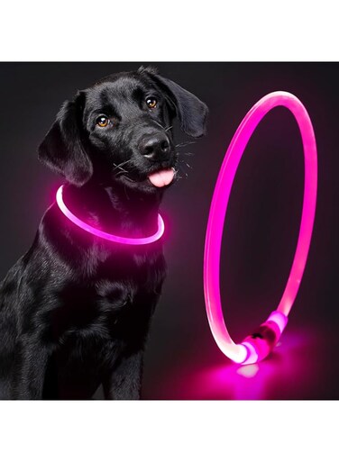 Domagiker Clan-x Led Dog Collar Rechargeable Waterproof - Comfort TPU Cuttable Light Up Dog Collars, Adjustable Glow in The Dark Dog Collars for Small Medium Large Dogs(Pink)