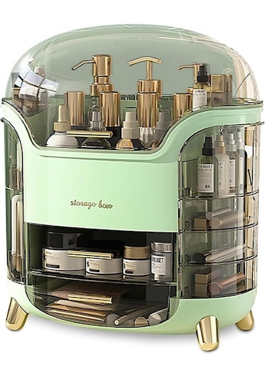 COOLBABY makeup organizer and storage, cosmetics organizer box for countertop with lid &amp; drawers, cosmetics skincare organizers box with waterproof &amp; dustproof cover for bedroom, bathroom.