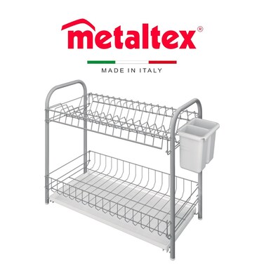 Metaltex 2-Tier Dish Drainer Doubletex &ndash; Space-Saving with Basin &amp; Cutlery Tray