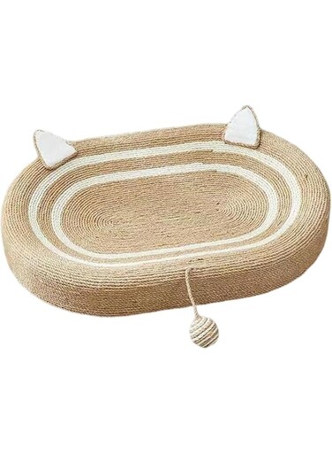 Beauenty Oval Cat Scratch Pad, Cat Scratcher Cardboard, Multifunctional Bed and Furniture Protector, Durable Sisal Material, with Ball Toy and Spacious Design for Fun and Rest