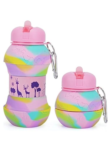 Foldable Water Bottle Silicone Collapsible Drink cup with Carabiner Clip Leak-Proof BPA Free (550ml-18.5oz)