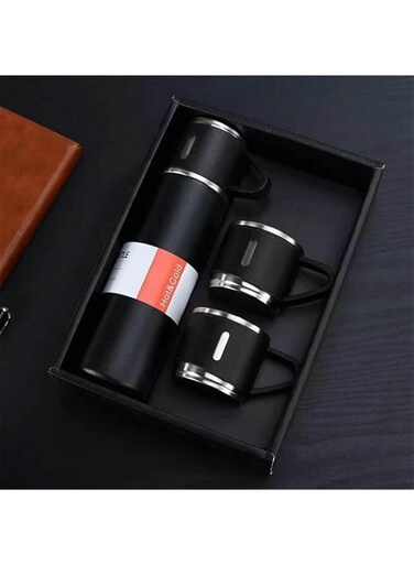 Biella&trade; 500ml Double Wall Stainless Steel Thermo Vacuum Insulated Flask Set with Two Cups Hot &amp; Cold for Cycling, Backpacking, Camping, Hiking, Office etc