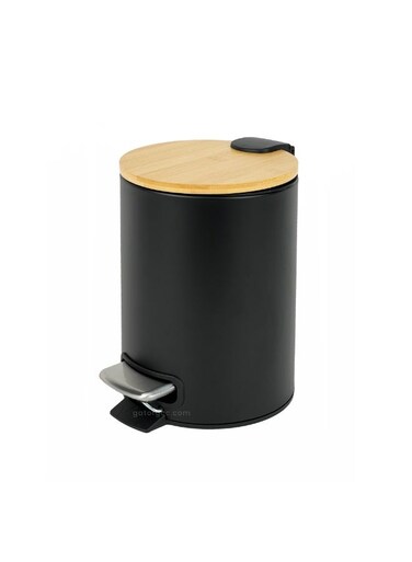 Bins Soft-Close Pedal Bin &acirc;&euro;&ldquo; Bamboo Top &amp; Matte Black Body with Metal Pedal-3L