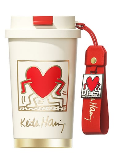 Keith Haring Coffee Tumbler &acirc;&euro;&ldquo; Red 390ml   GERM   Stainless Steel Insulated Mug   Official Licensed Art Series   Keeps Hot &amp; Cold