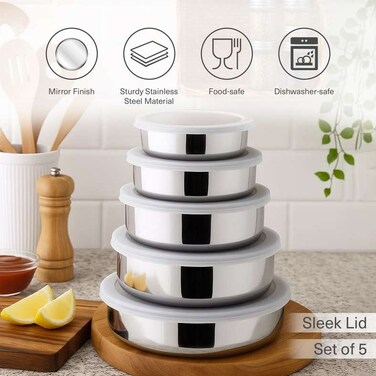 Essentials 5-Piece Food Container With Lid -Chrome - 203CPD9900100