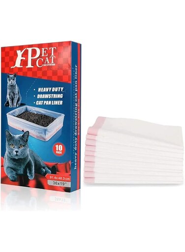 YHRY 10 Pcs Drawstring Cat Litter Box Lining, Heavy Cat Litter Box, Jumbo Drawstring Extra Durable Heavy Duty Litter Box Liners, with Drawstring, Easy to Clean, Compostable Litter Box Liner
