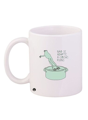 Frog Printed Ceramic Coffee Mug White/Green/Black 11ounce