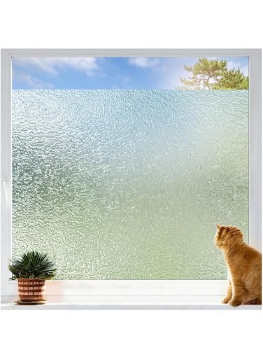 Tazweeq Window Privacy Film Decorative,Frosted Glass Window Film Non Adhesive,Static Cling,UV Blocking Window Clings for Home Office (Clear, 45 x 200 cm)