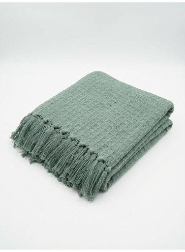 130 x 170 cm Waffle Throws Cotton Blanket in Grey, Luxurious 450GSM Breathable Textured Tassel Fringe Throw for Living Room Couch Bed Boho Home Decor and Picnic Travel