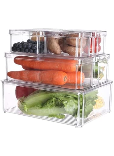 Refrigerator Organizers,Made With Premium Quality Acrylic Glass-Proof Durable Food Container, Lunch Box, Fruit, and Salad &ndash; Kitchen, Fridge, Pantry (Set 7)