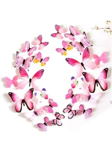 Sulfar 24pcs Butterfly Decorations Stickers,3Sizes 2 Styles,3D Butterfly Wall/Party/Birthday/Cake Decorations, Butterflies for Crafts, Wall Stickers Room Decor (24, Pink)