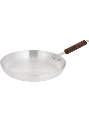 Aluminium Fry Pan Frying Pan with Wooden Handle, 28cm, RAFP14, Suitable for Dosa, Crepe, Pancake, Omellete, Chapati, Roti, Paratha Silver/Brown