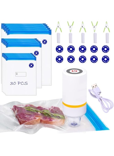 KOSBON Luvbestaken 42 PCS Sous Vide Vacuum Sealer Set - 30 Reusable Bags, 5 Clips and Sealing Clips for Anova, Joule Cookers