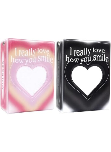 Kpop Photo Album, 2 Packs Mini Kpop Photo Album Collect 40 Pockets, 3 Inch Kpop Photocard Holder Book Small Photocard Binder Photo Card Binder Love Heart Hollow Picture Album for Photo Cards Picture