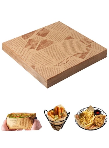 100Pcs Parchment Paper Wax Paper Sheets for Food, Sandwich Wrapping Paper, Basket Liners Food Picnic Paper Sheets Greaseproof Wrapping Sheets, 25x25cm