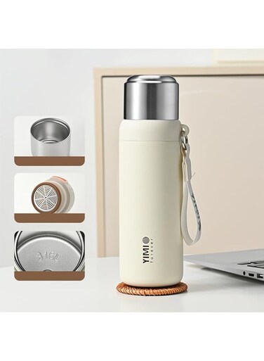 Tycom Thermal isulated Water Bottle 600ml - Stainless Steel Double Wall Vacuum insulated Water Bottles for Hot Cold Water Gym Bottle Flask Bottle (White)