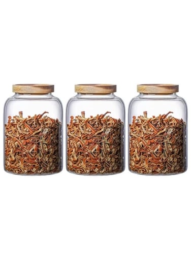 Airtight Glass Storage Jar with Acacia Wood Air-tight Lid,3 Pack Borosilicate Glass Kitchen Canisters 2000ml